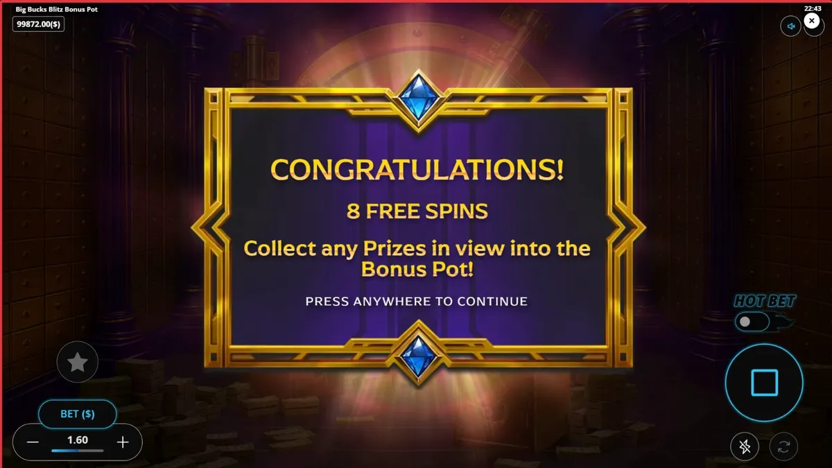 Tampilan visual brankas mewah dalam slot Big Bucks Blitz Bonus Pot
